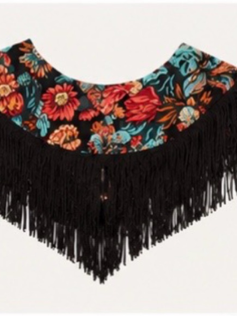 Vintage Western Fringe Floral Capelet/Shoulder Shawl-Festival Boho Cowgirl Chic - Picture 7 of 10